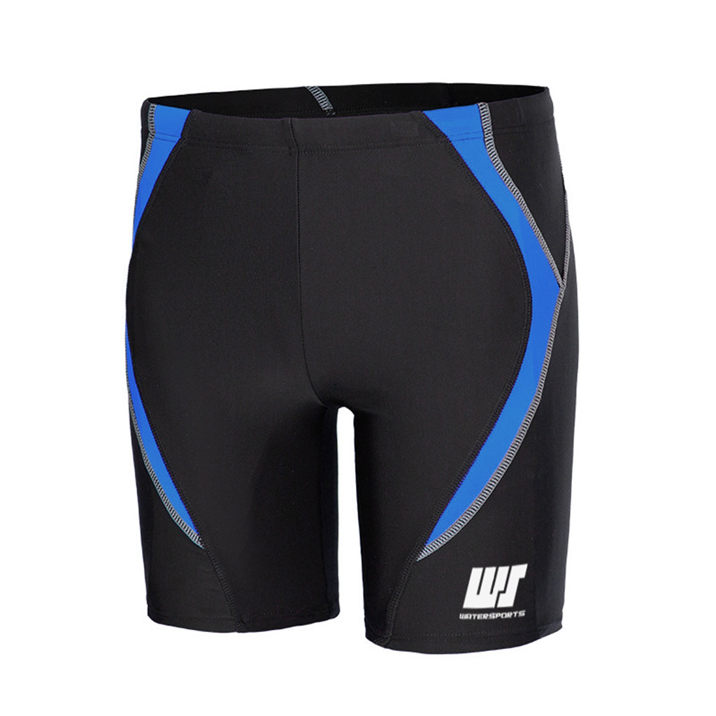 男士配色及膝泳褲 - 黑/藍