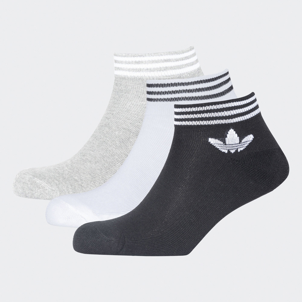 【 adidas TREF ANKLE 三條紋腳踝襪 3PACKS - 白/灰/黑 】