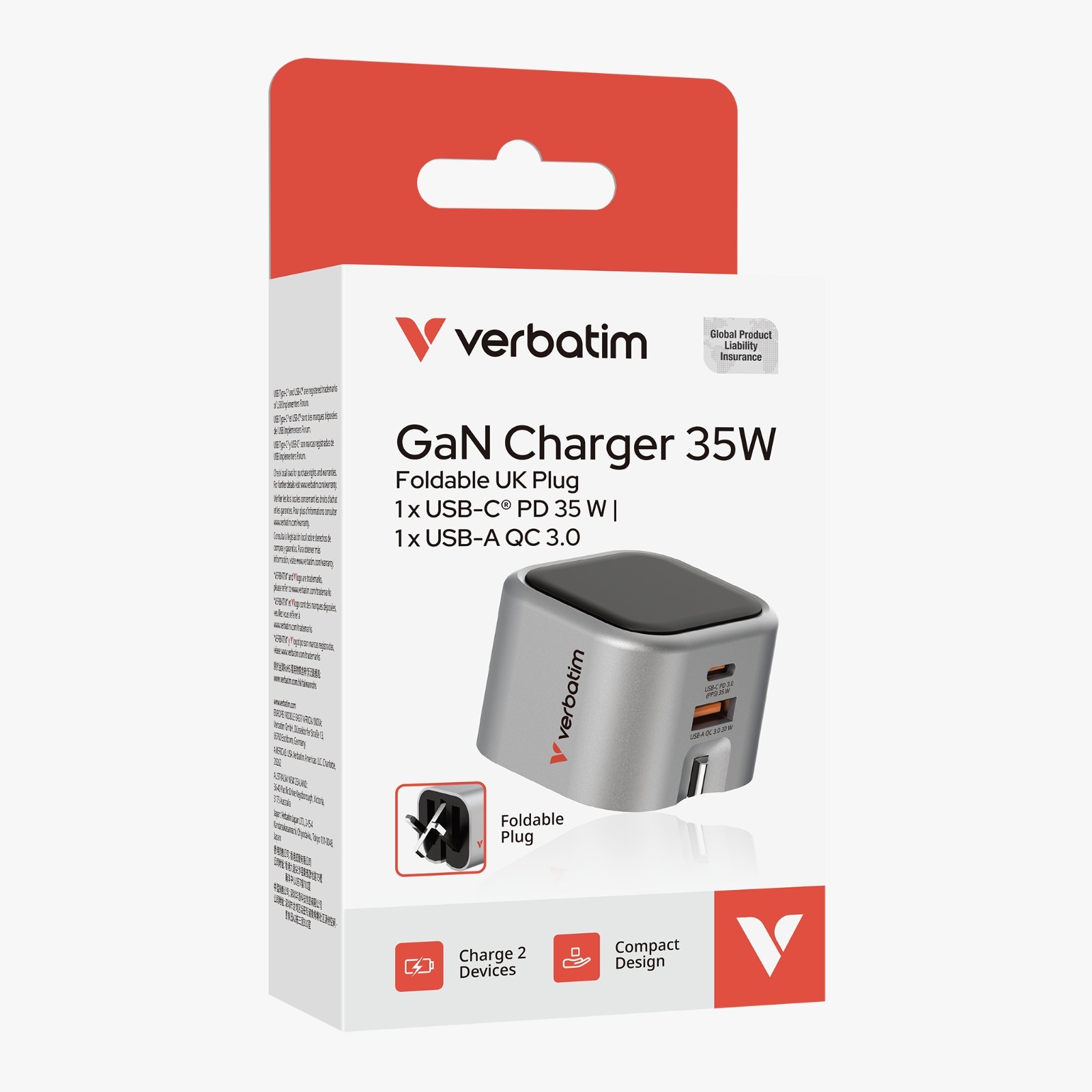 Verbatim GaN Charger 35W Foldable UK Plug