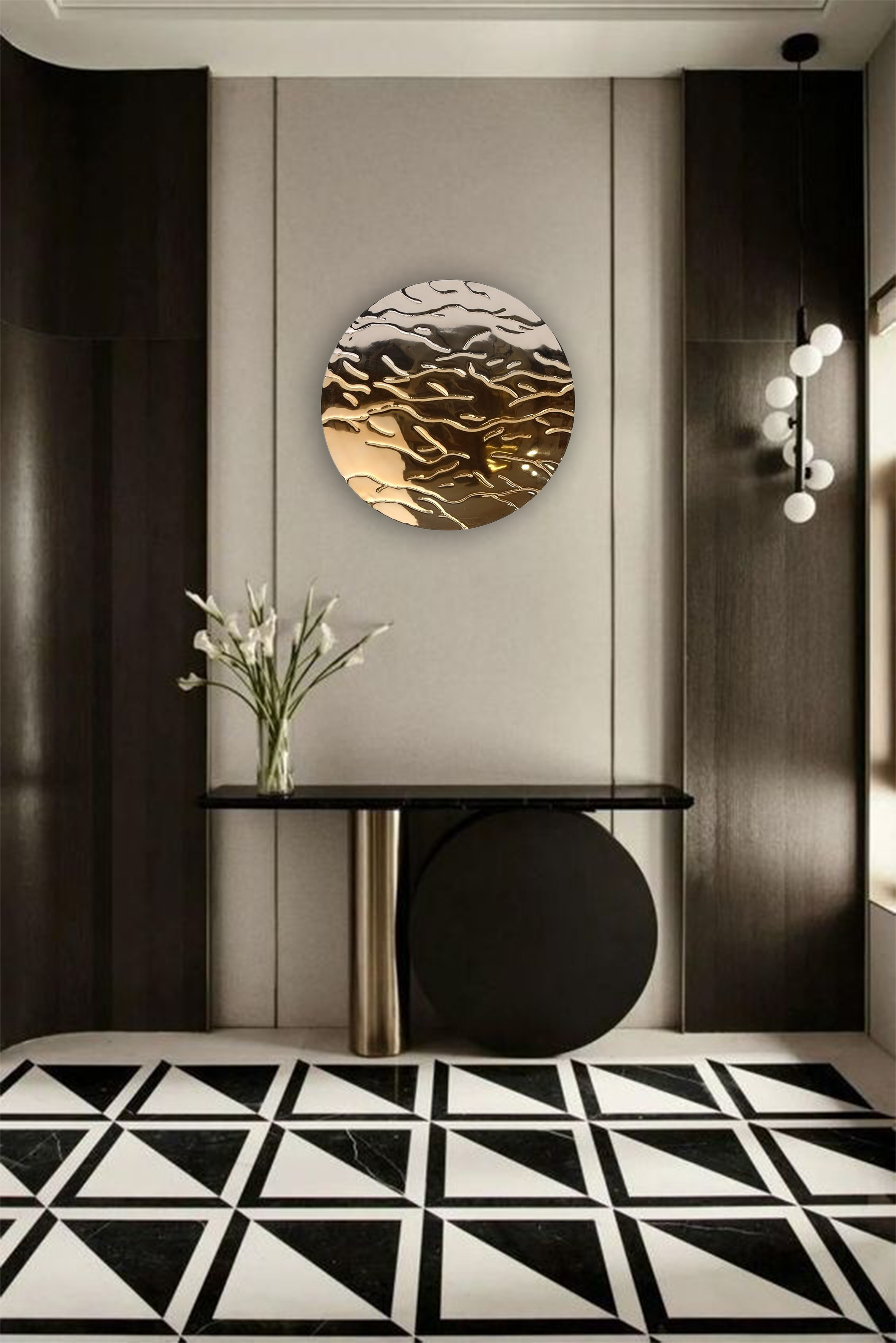 金波紋圓形壁飾