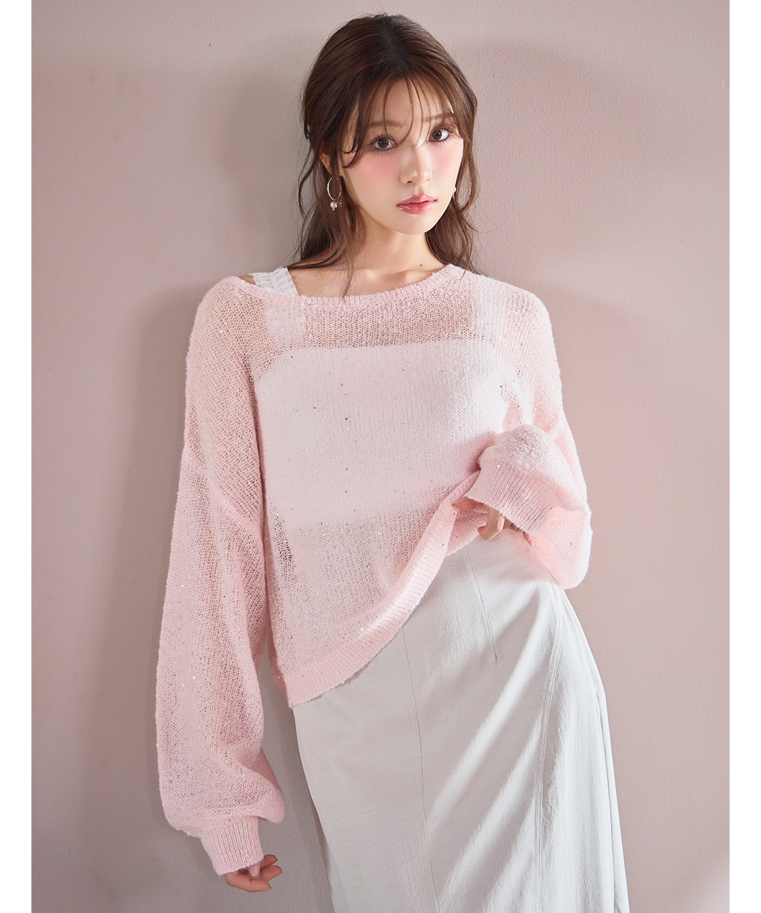 [預購] 折扣 LILLIAN CARAT 花朵亮片透膚羊毛混紡針織衫