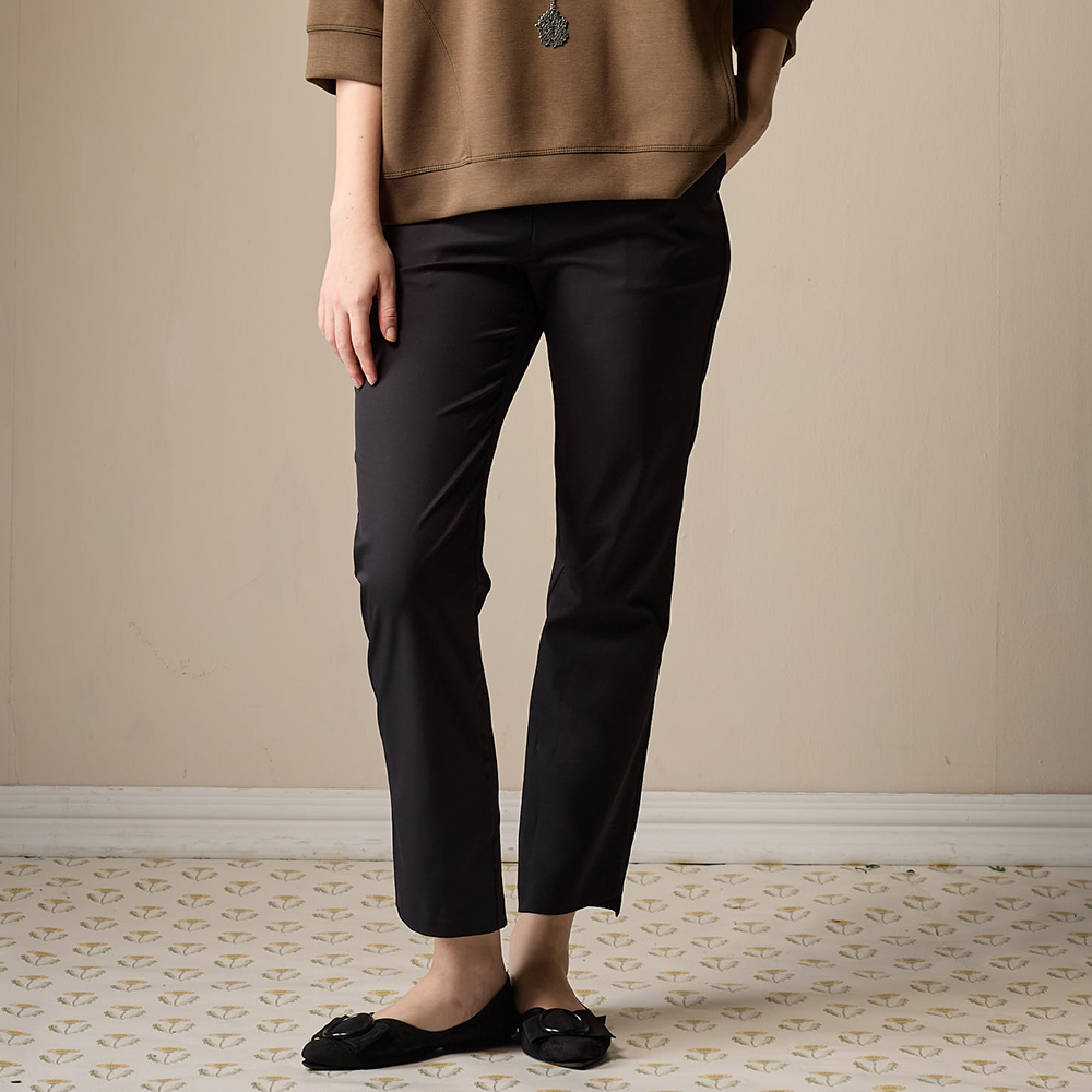 PIPPY簡約休閒彈性棉7分褲 黑