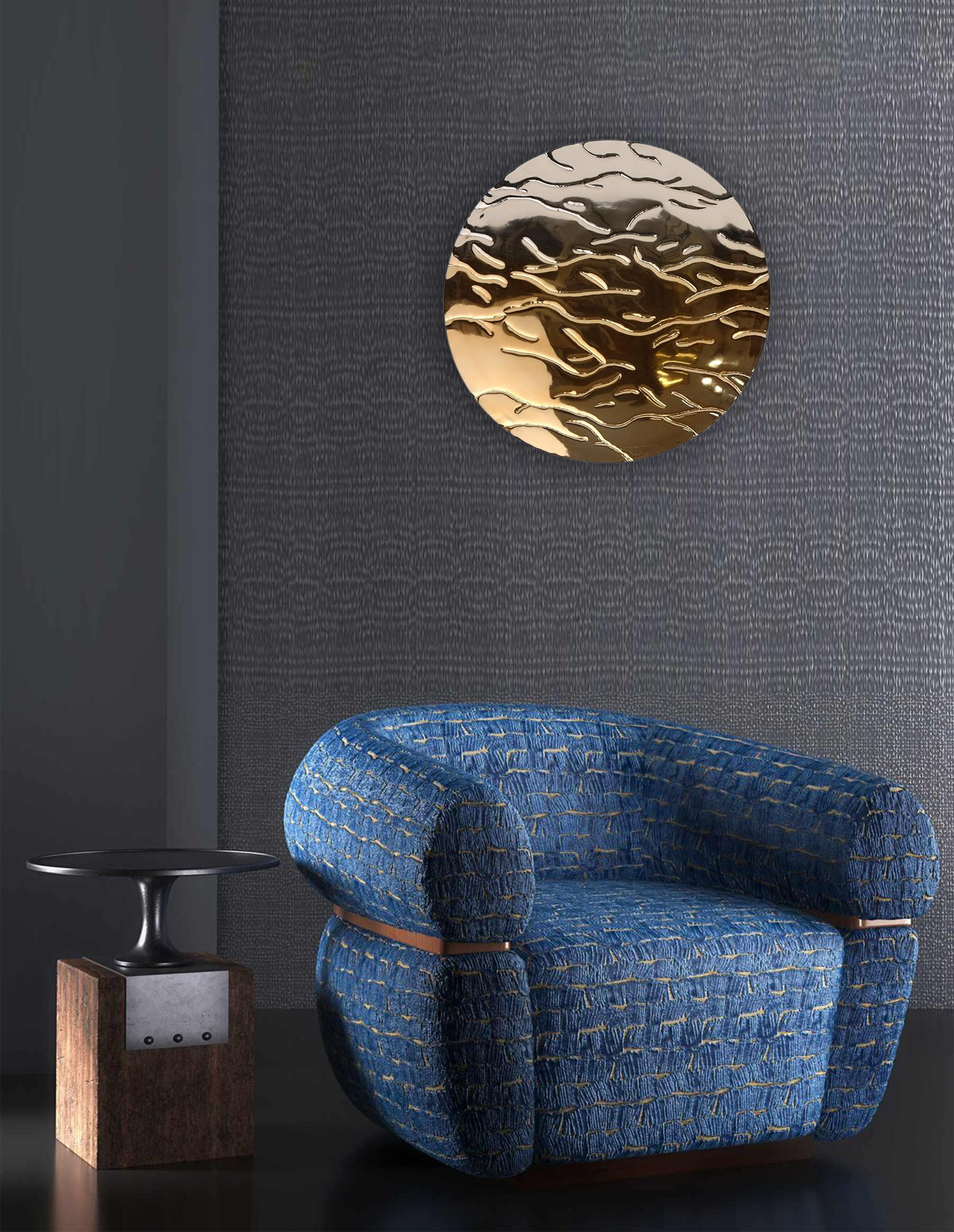 金波紋圓形壁飾