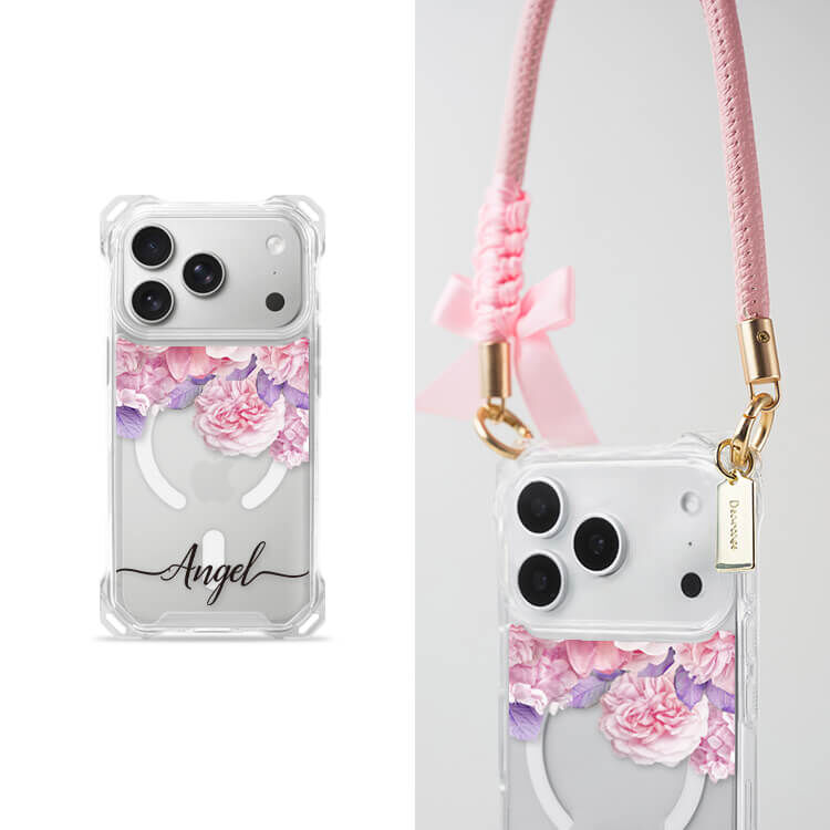 少女玫瑰 四角好掛殼 - 透明防摔掛繩殼 (MagSafe磁吸) iPhone手機殼