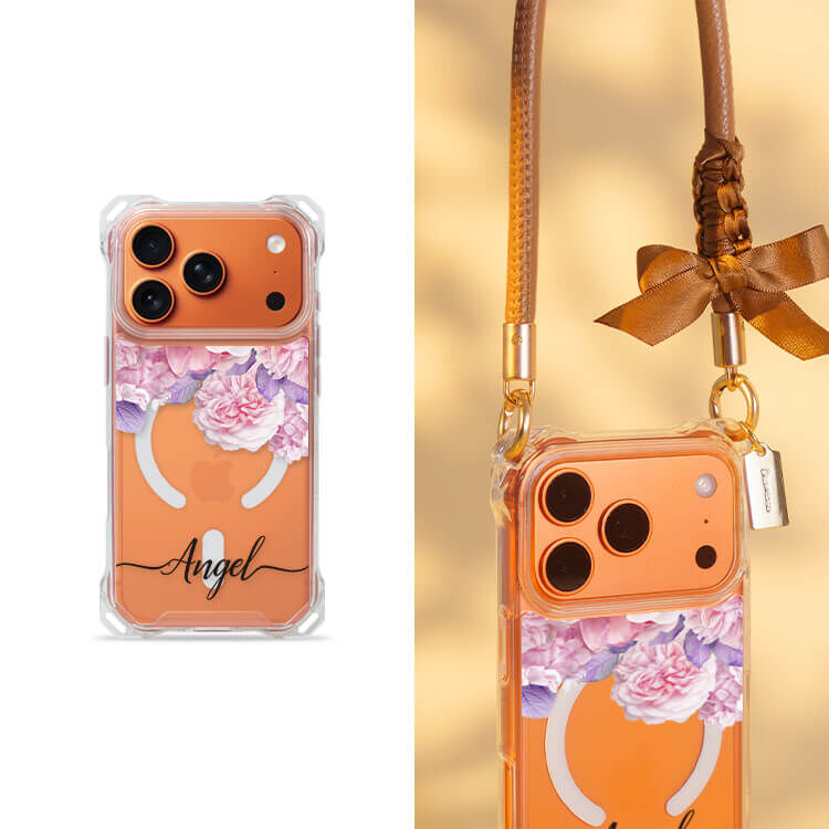 少女玫瑰 四角好掛殼 - 透明防摔掛繩殼 (MagSafe磁吸) iPhone手機殼