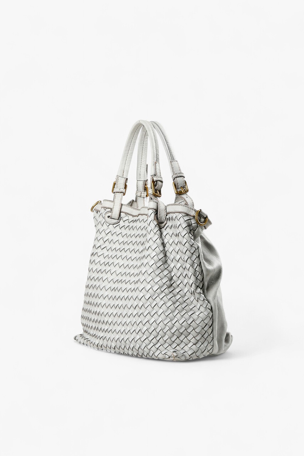 Sibilla 編織大手提肩背包 淺灰