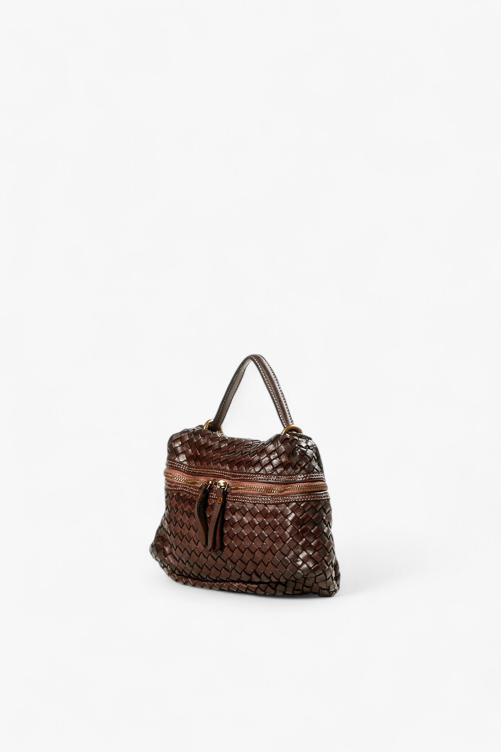 TRAMA 編織雙拉鍊漢堡包 深咖