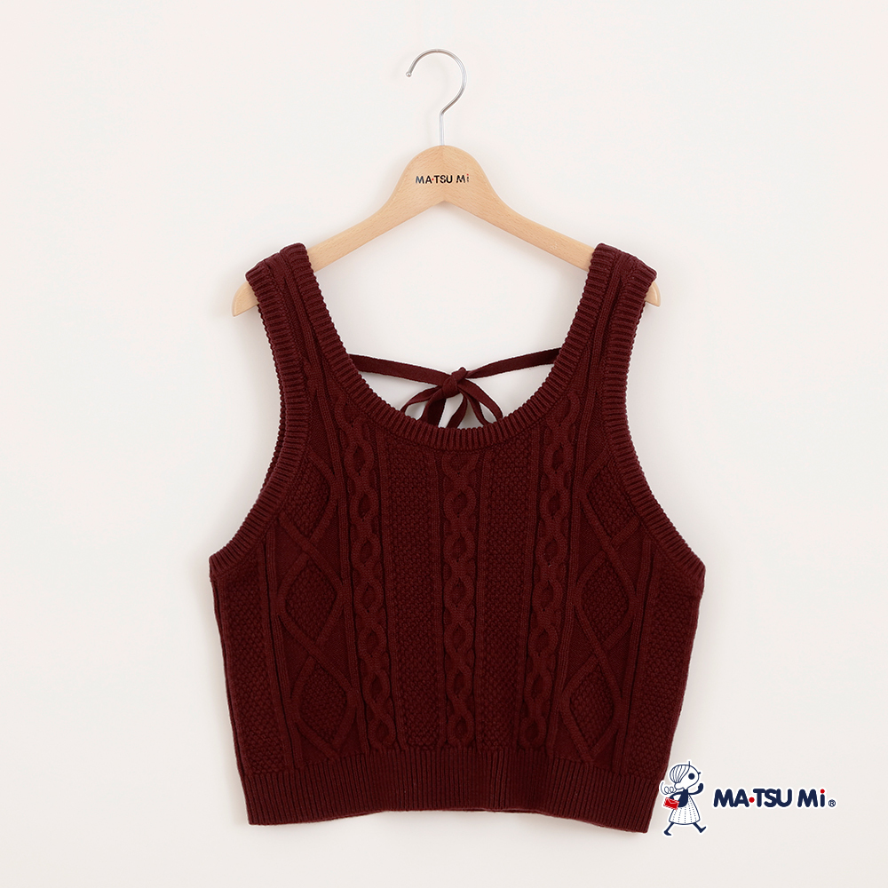 MA‧TSU Mi 綁帶設計麻花紋理針織短背心(紅.深灰)