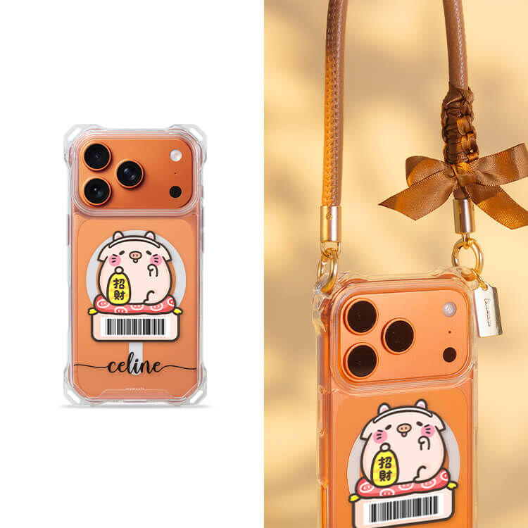 【授權聯名】我要招財 四角好掛殼 - 透明防摔掛繩殼 (MagSafe磁吸) iPhone手機殼
