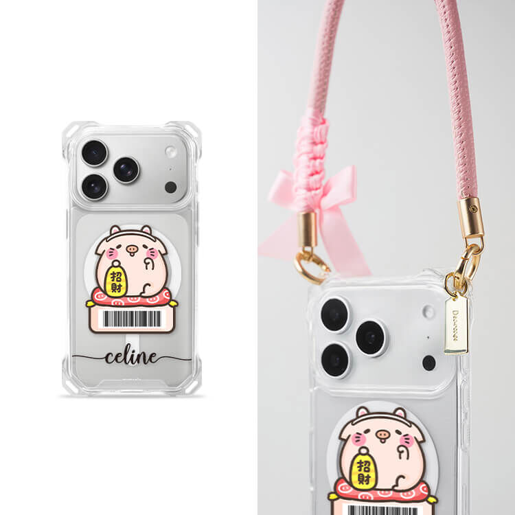 【授權聯名】我要招財 四角好掛殼 - 透明防摔掛繩殼 (MagSafe磁吸) iPhone手機殼