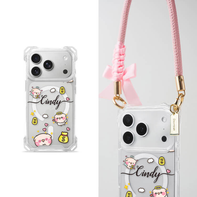 【授權聯名】滿滿萌萌豬 四角好掛殼 - 透明防摔掛繩殼 (MagSafe磁吸) iPhone手機殼
