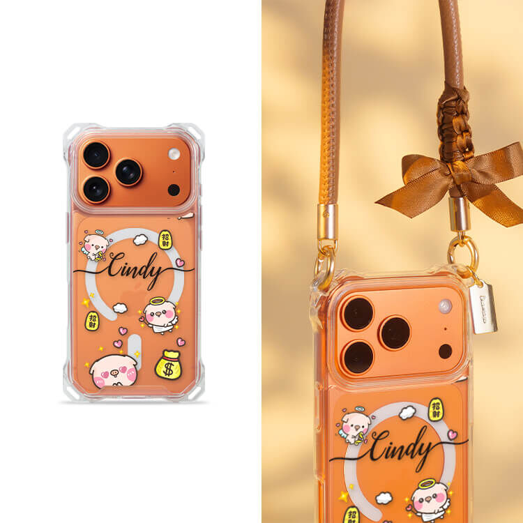 【授權聯名】滿滿萌萌豬 四角好掛殼 - 透明防摔掛繩殼 (MagSafe磁吸) iPhone手機殼