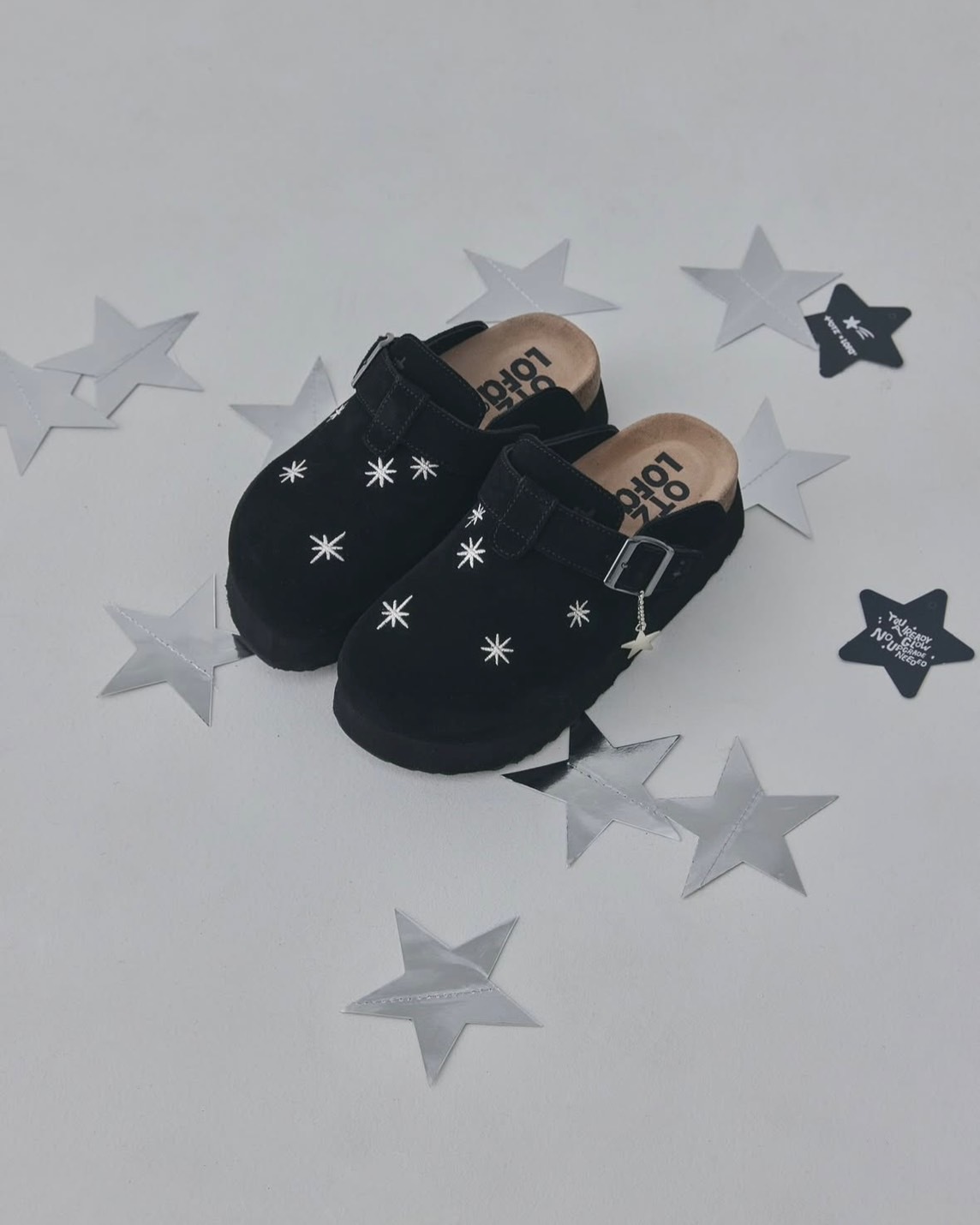 <超美>韓國 OTZ x Lofa Seoul 星星 刺繡 絨面 麂皮 拖鞋 懶人鞋 厚底 勃肯鞋