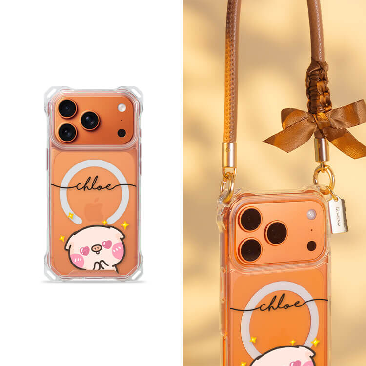 【授權聯名】黑皮萌萌豬 四角好掛殼 - 透明防摔掛繩殼 (MagSafe磁吸) iPhone手機殼