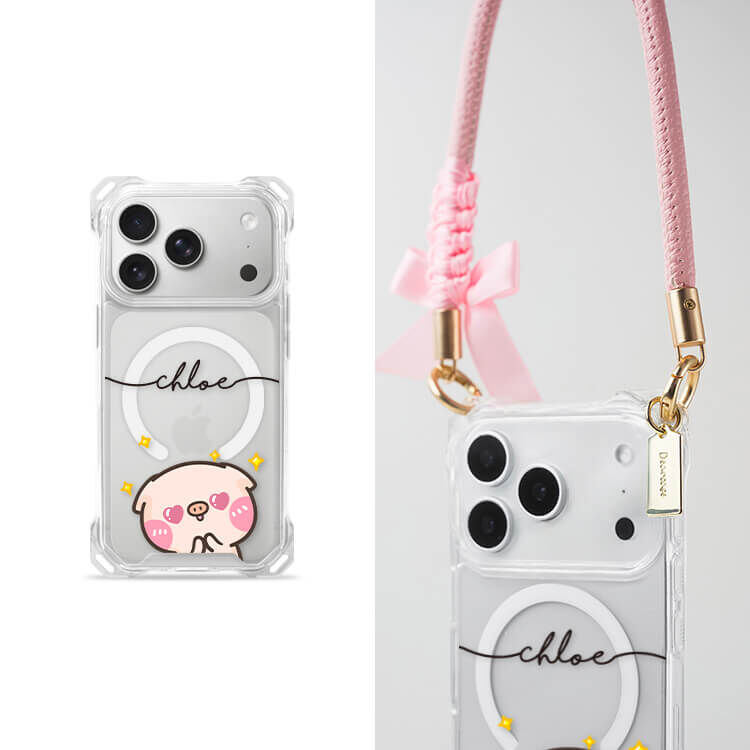 【授權聯名】黑皮萌萌豬 四角好掛殼 - 透明防摔掛繩殼 (MagSafe磁吸) iPhone手機殼