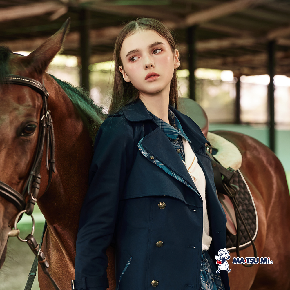 MA‧TSU Mi 學院風格紋假兩件水手翻領長袖針織上衣(白.深藍)