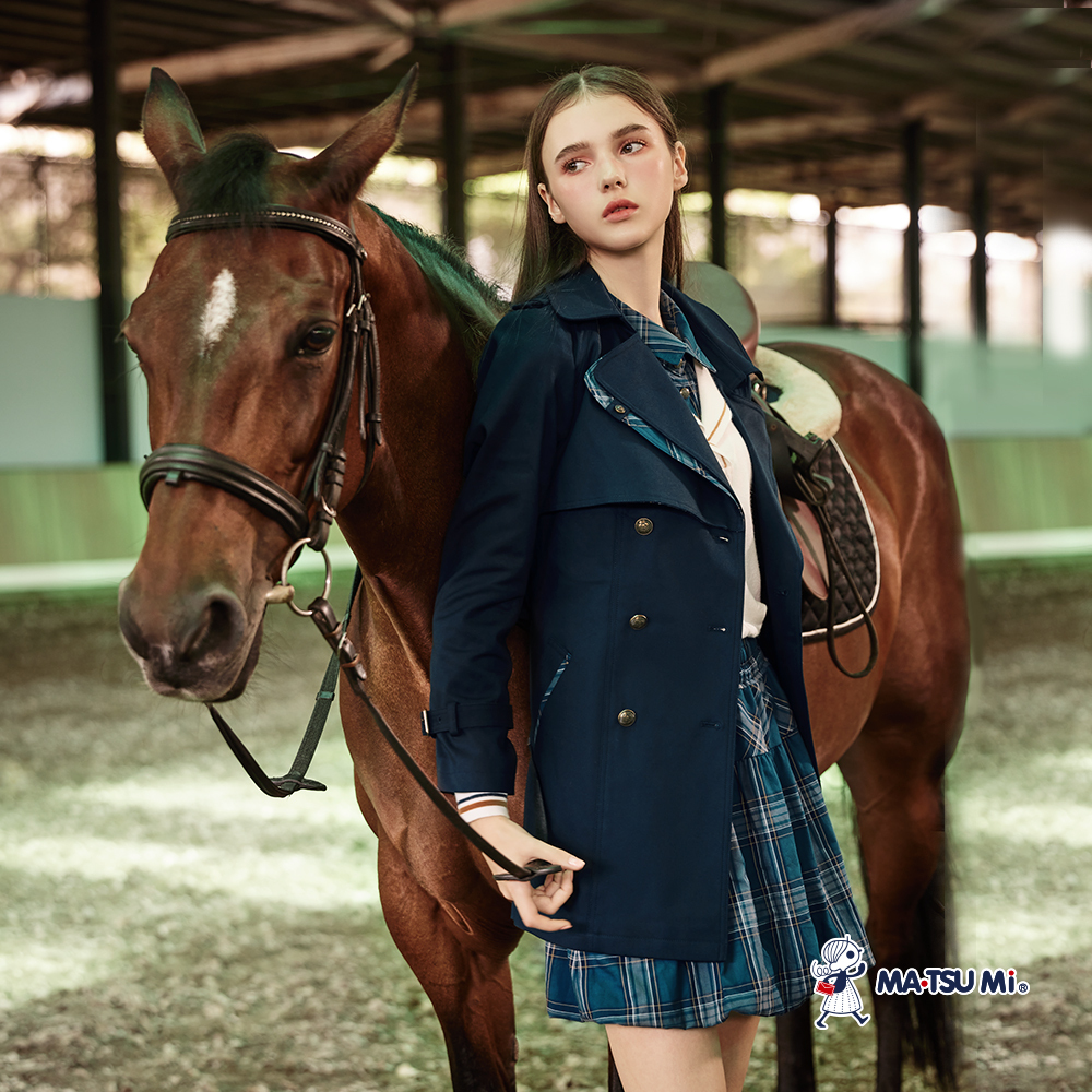 MA‧TSU Mi 學院風格紋假兩件水手翻領長袖針織上衣(白.深藍)