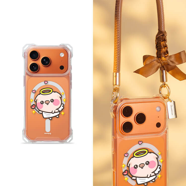 【授權聯名】天使萌萌豬 四角好掛殼 - 透明防摔掛繩殼 (MagSafe磁吸) iPhone手機殼