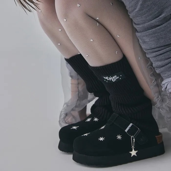 <超美>韓國 OTZ x Lofa Seoul 星星 刺繡 絨面 麂皮 拖鞋 懶人鞋 厚底 勃肯鞋