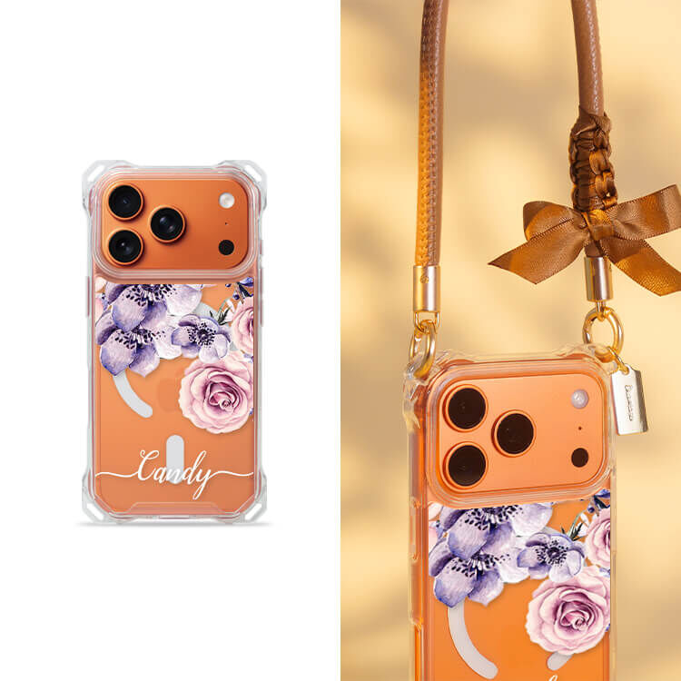 古典玫瑰 四角好掛殼 - 透明防摔掛繩殼 (MagSafe磁吸) iPhone手機殼