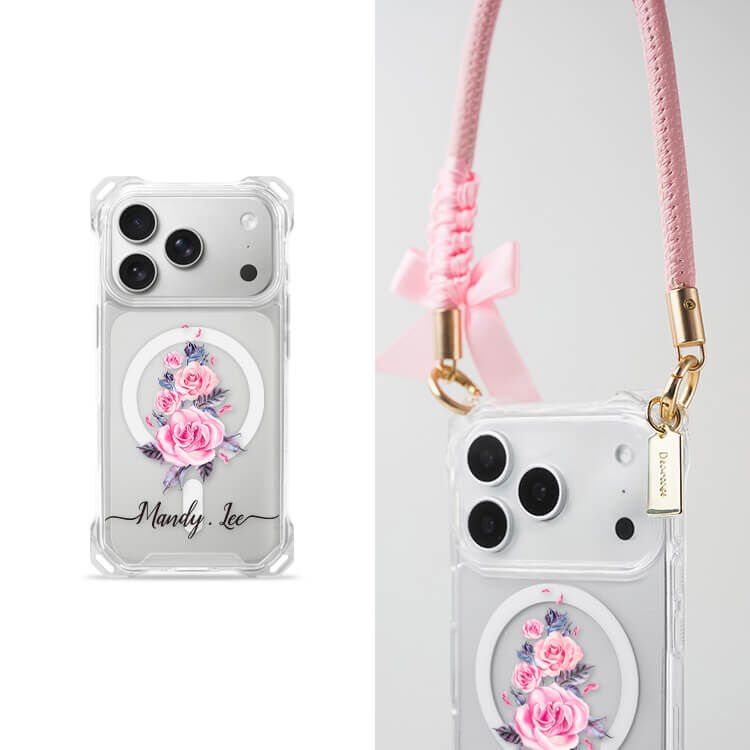 專情玫瑰 四角好掛殼 - 透明防摔掛繩殼 (MagSafe磁吸) iPhone手機殼