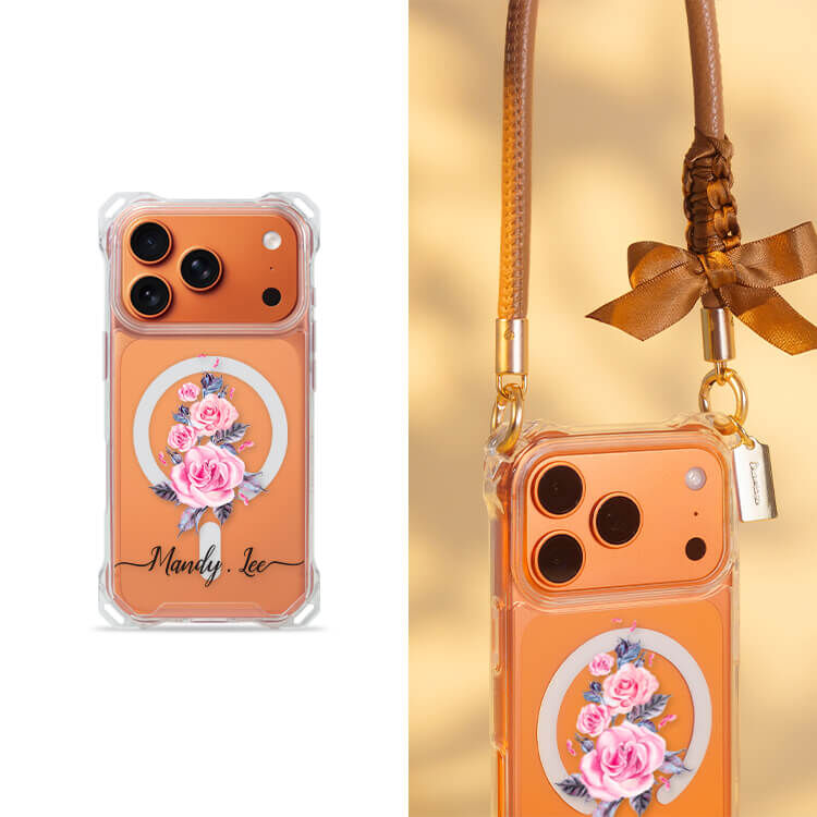 專情玫瑰 四角好掛殼 - 透明防摔掛繩殼 (MagSafe磁吸) iPhone手機殼