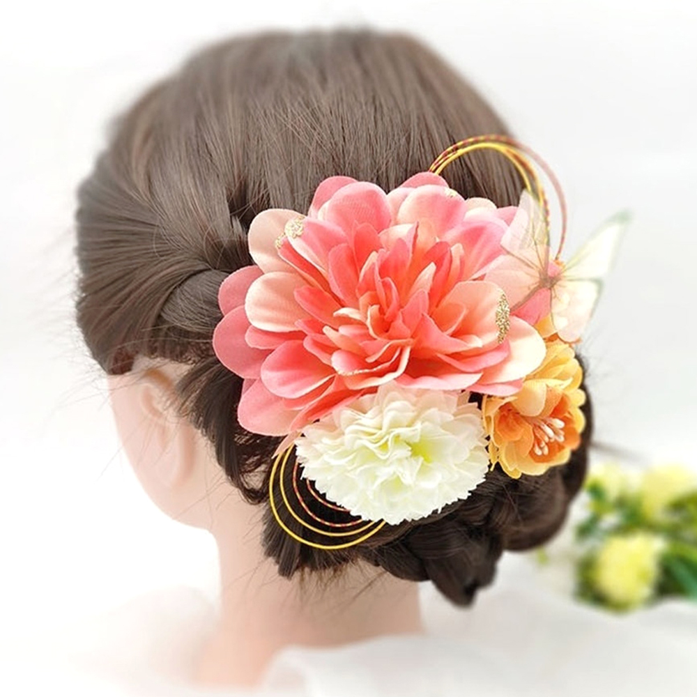 大麗菊髮夾 和服髮飾 仿真花髮夾 和風頭飾 水引髮飾 花團髮夾 寫真髮飾 239