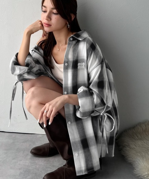 日本🇯🇵連線 Mily Bilet 多種穿法!露肩格子領襯衫 綁帶 緞帶 露肩 長袖 襯衫 格子 格紋 4色(任買兩件711免運)/預購