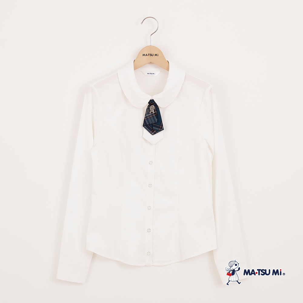 MA‧TSU Mi 學院風可拆式金屬瑪娃徽章領結長袖襯衫(白.水藍)