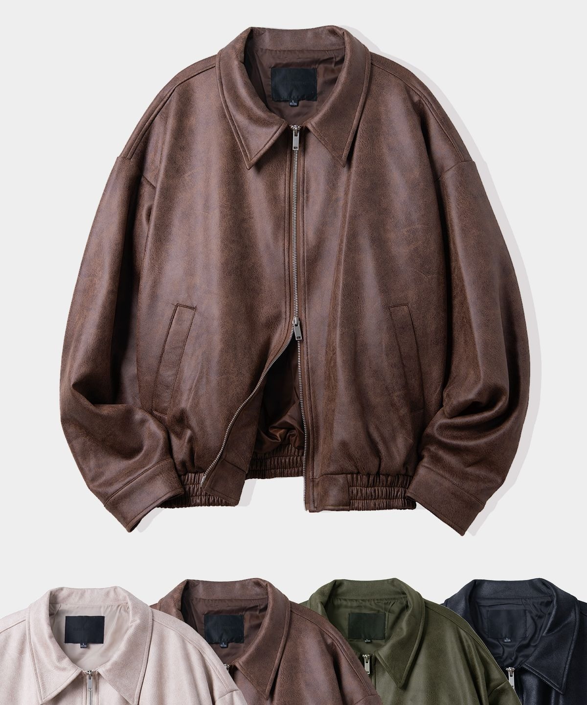 BLACK MOMENT Vegan Suede Oversized Minimal Incision Biker Zip-Up Jacket