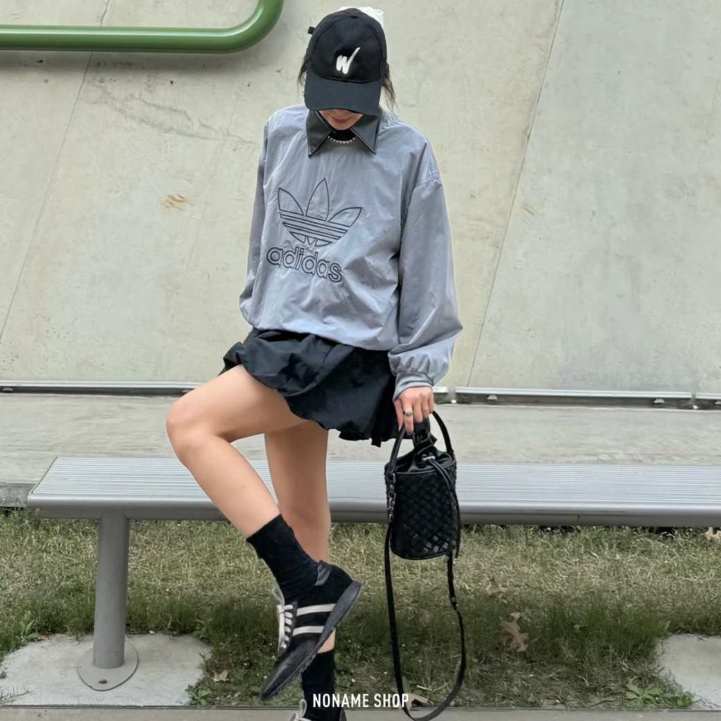 ADIDAS ORIGINALS  SS25 三葉草 梭織 尼龍 大學T 長袖 冰川灰 (女款)