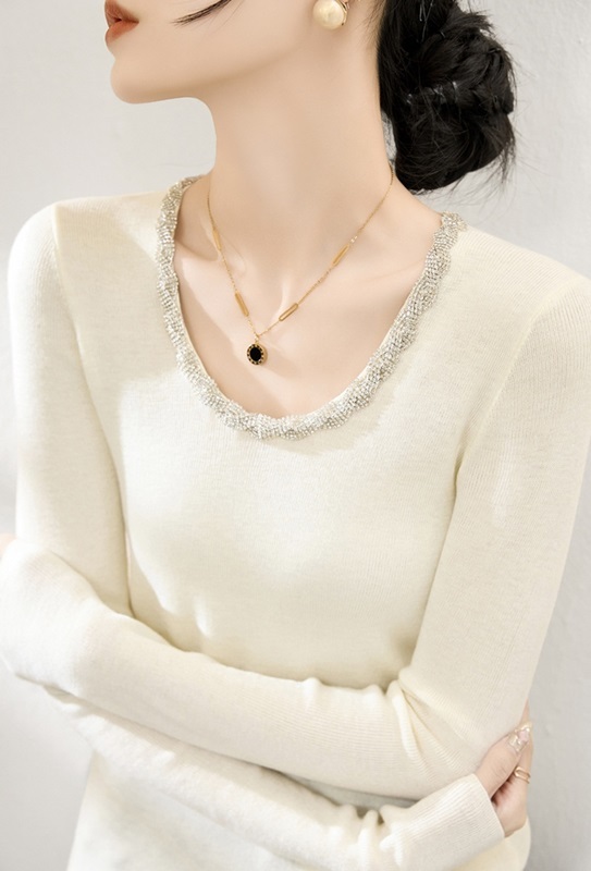 鑲鑽U領針織上衣 兩色