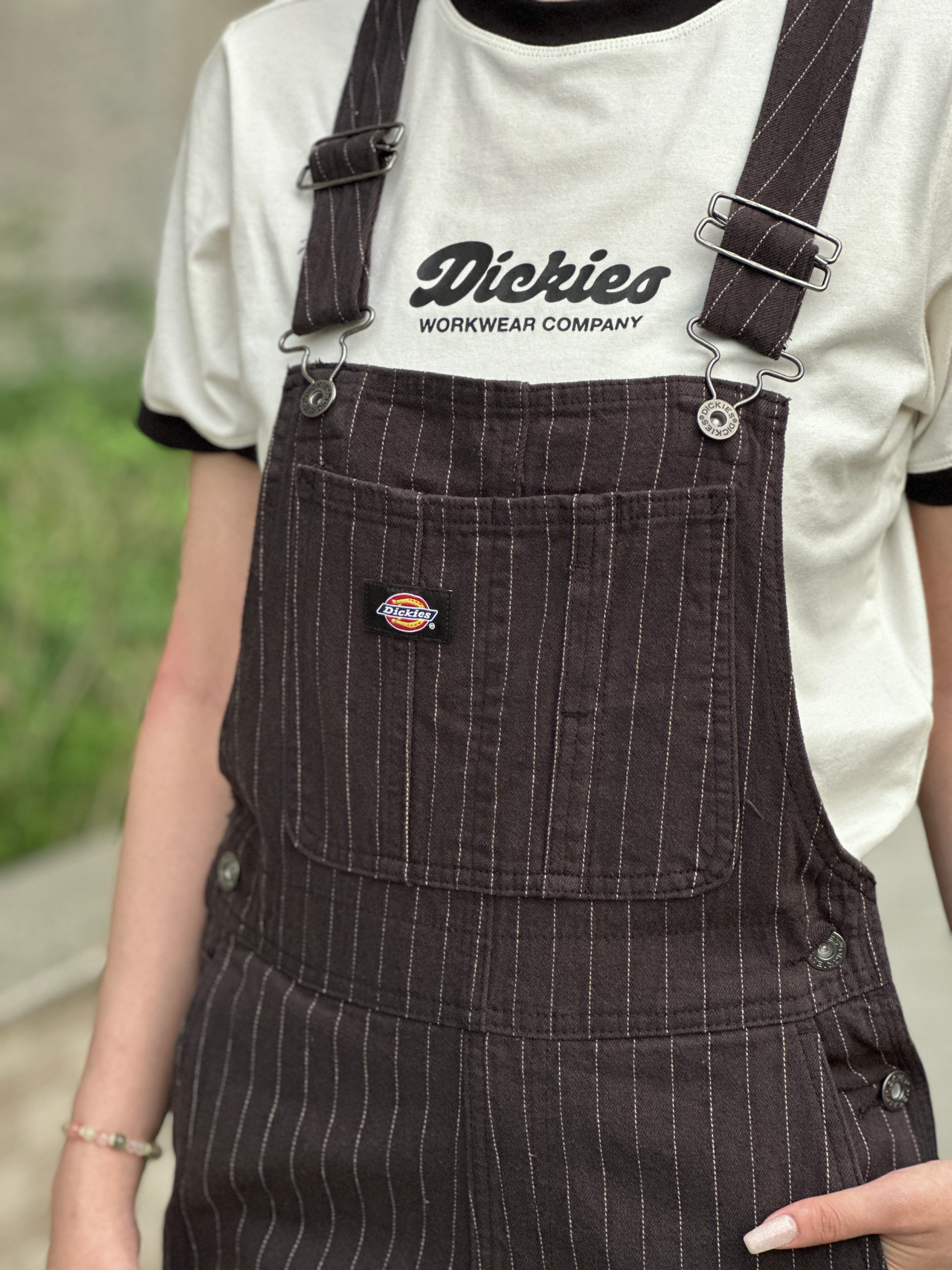 Dickies 女款 直條紋 吊帶褲