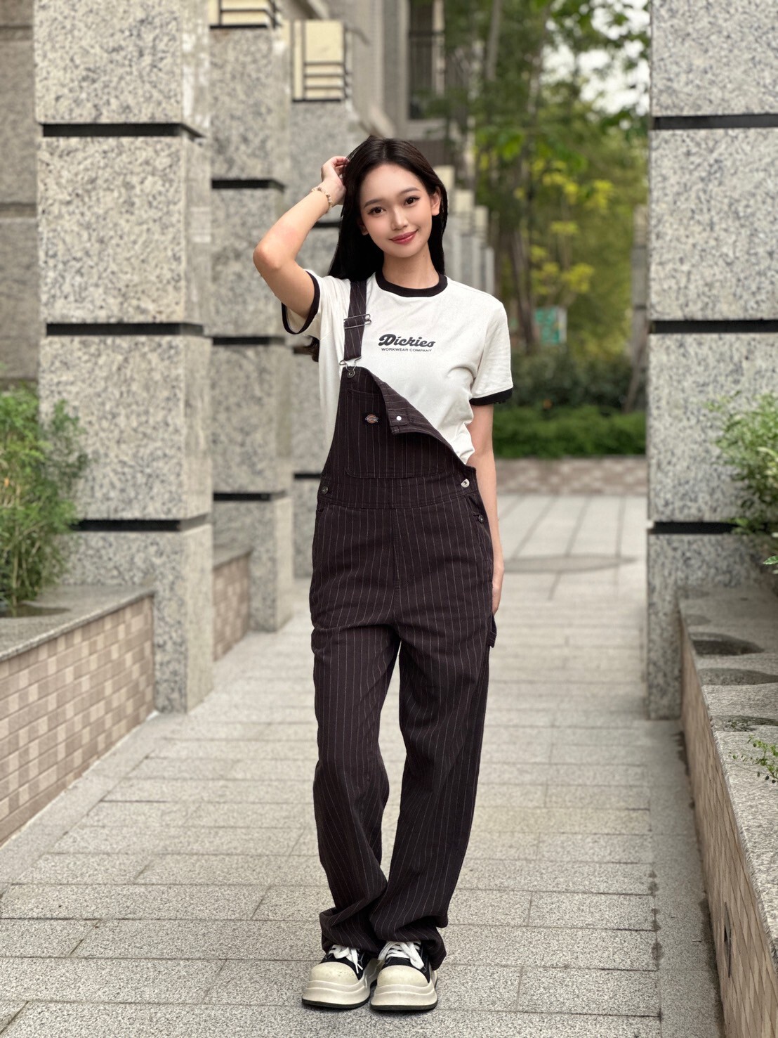 Dickies 女款 直條紋 吊帶褲