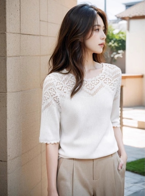 緹花五分袖針織上衣 兩色