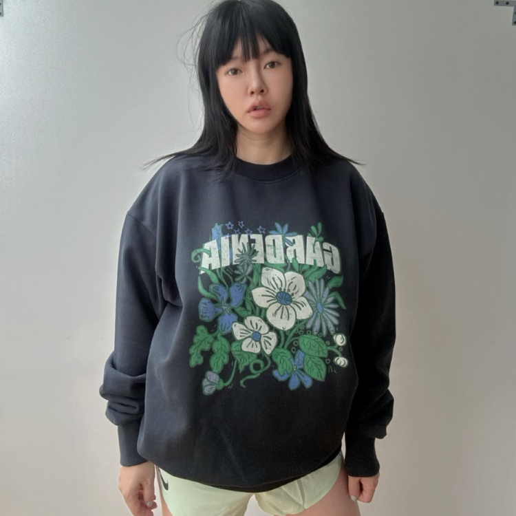 韓國 VL 長袖大學T 梔子花 GARDENIA 碳灰