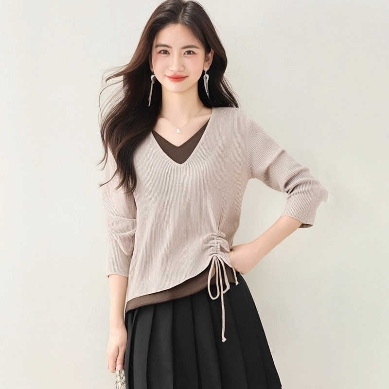 抽繩假兩件針織上衣 兩色