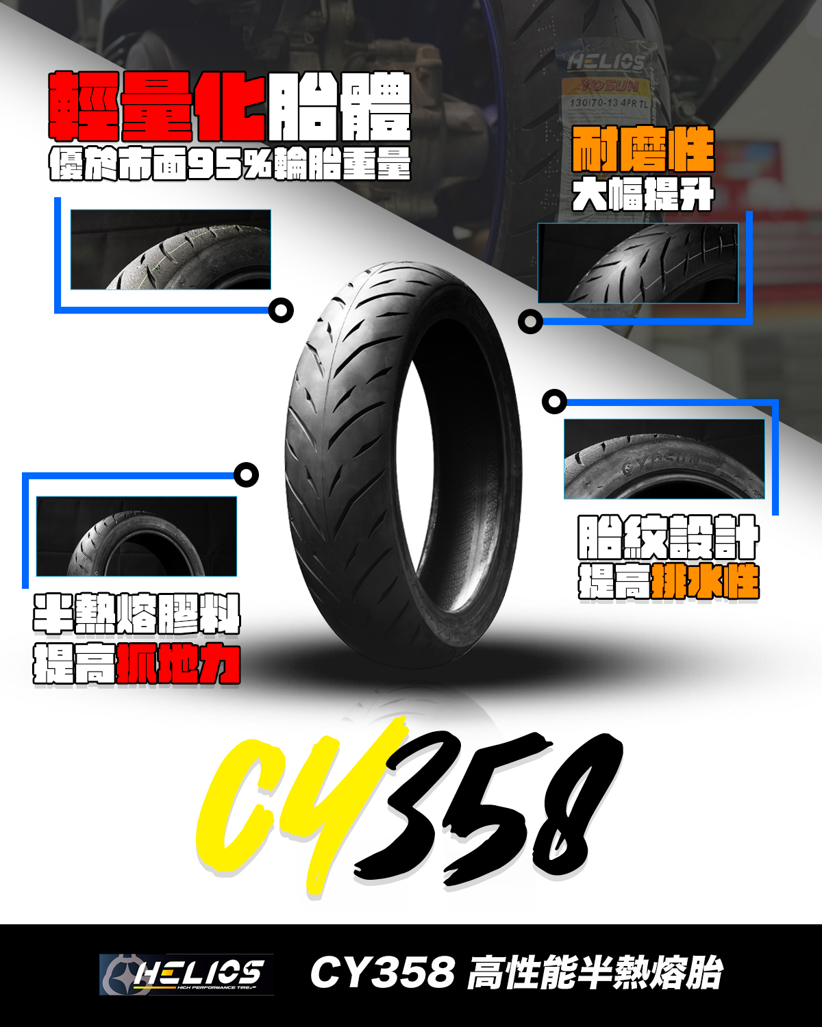【HELIOS 赫璐】YOSUN  CY-358高抓 半熱熔胎 10-12-13吋14 15吋輪胎 尼龍胎
