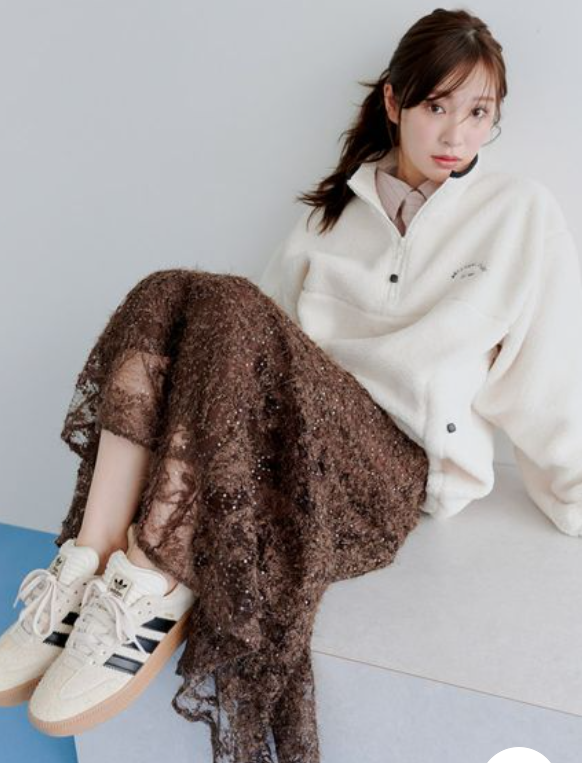 [預購] 折扣 SNIDEL 透明蕾絲下擺喇叭裙