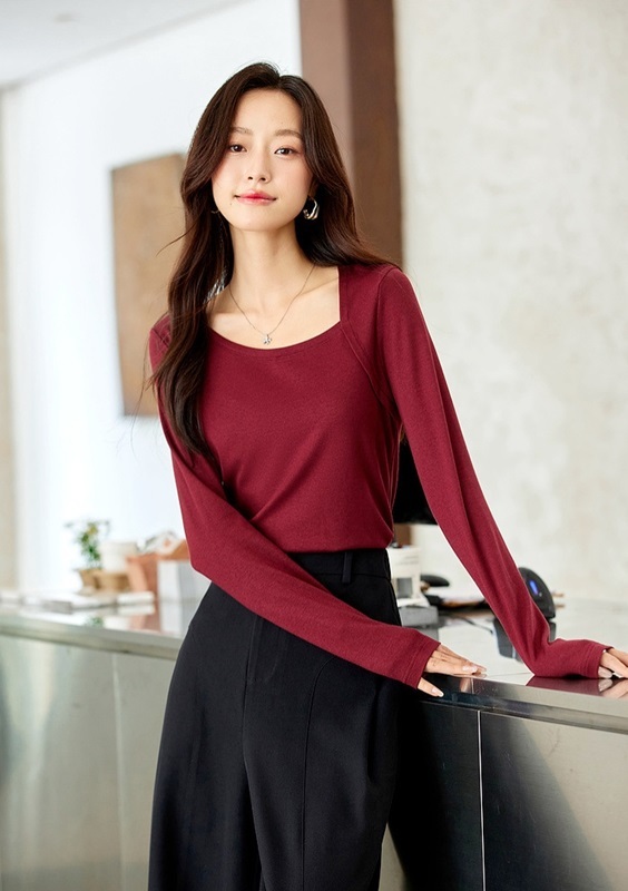 斜領長袖上衣T恤 兩色