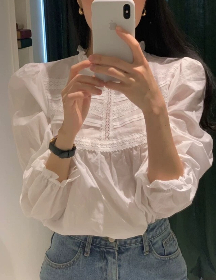 ᴷᴼᴿᴱᴬ 🇰🇷法式清新浪漫復古泡泡袖襯衫