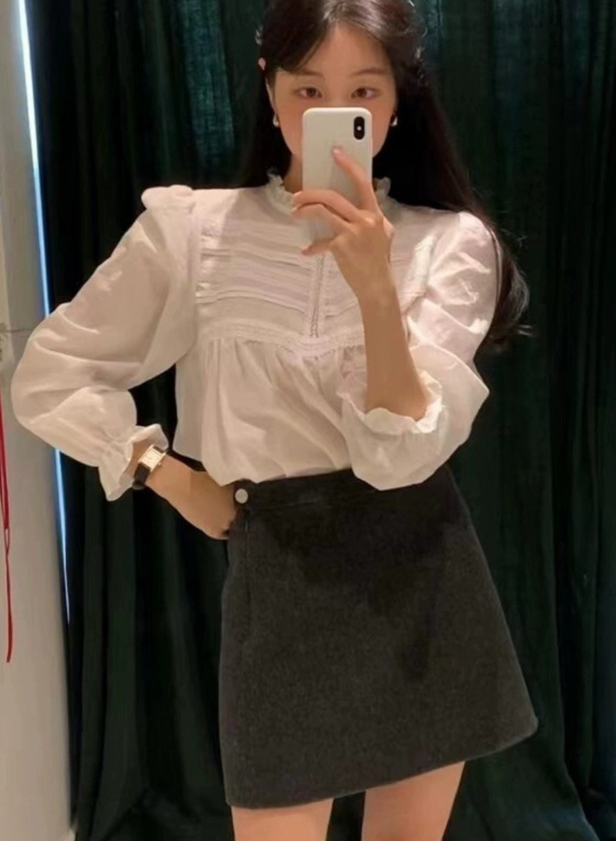 ᴷᴼᴿᴱᴬ 🇰🇷法式清新浪漫復古泡泡袖襯衫