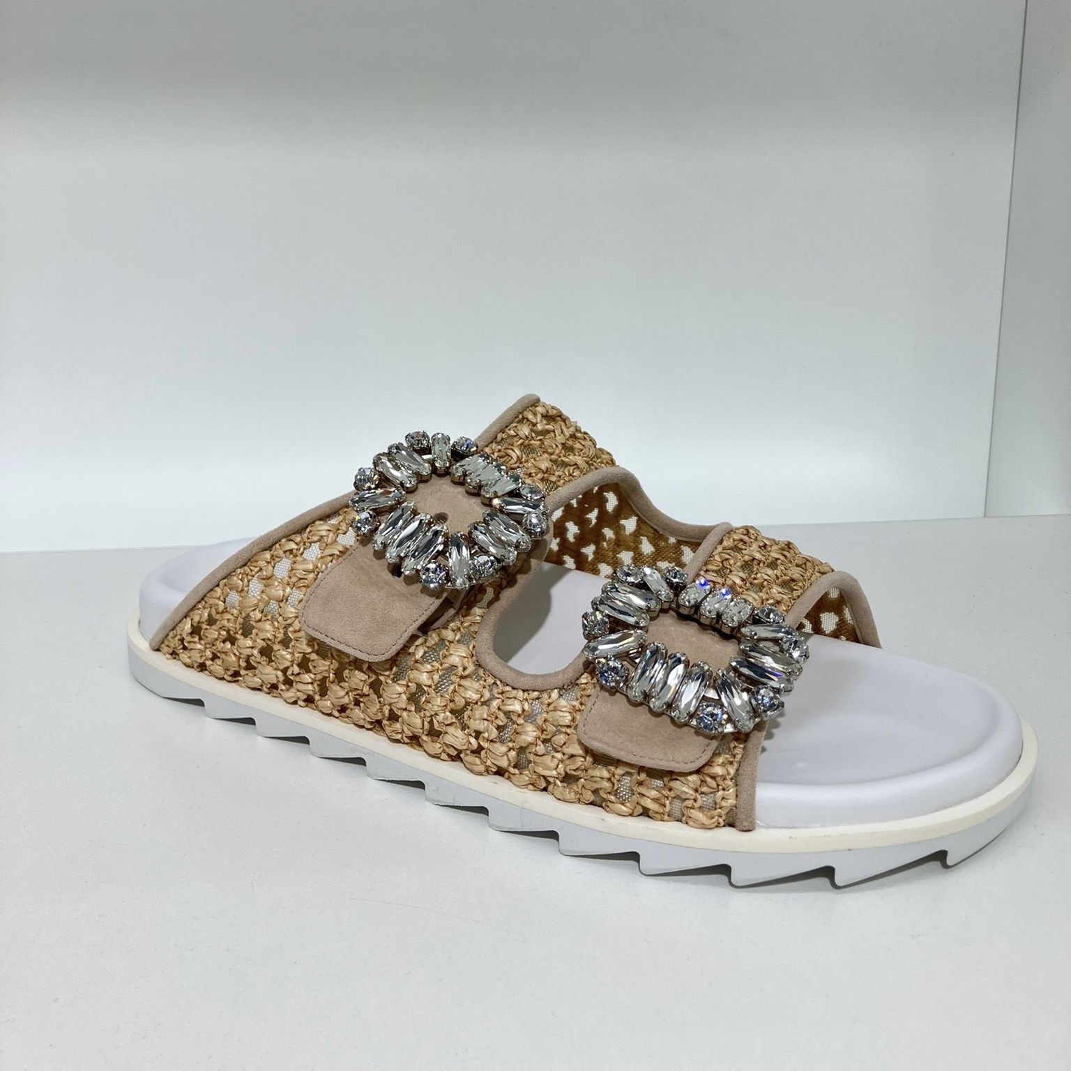 Roger Vivier slidy Viv strass sandals raffia