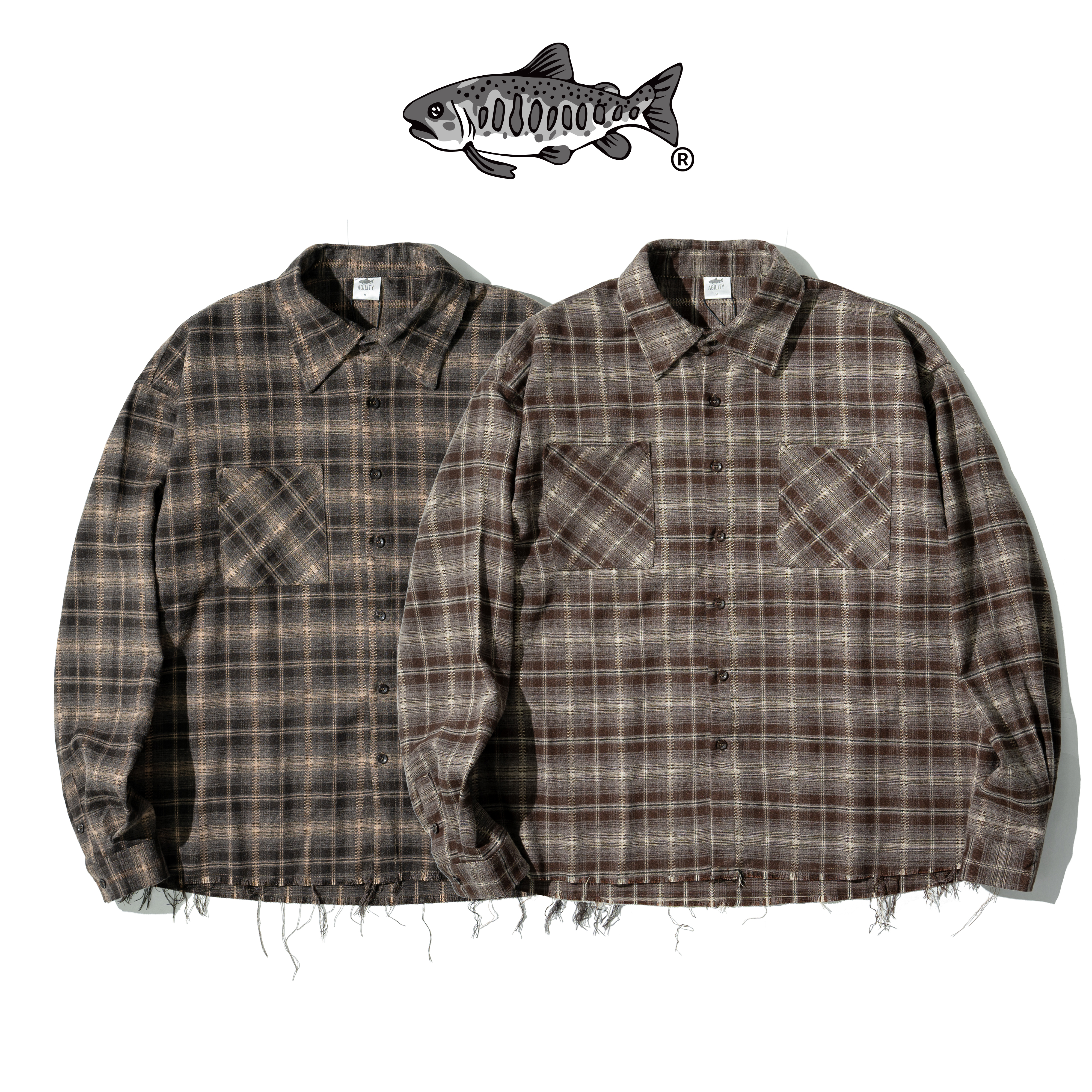 AGILITY Boxy Distressed LS Shirts 破壞不修邊 格紋 長袖襯衫 [DS88L]