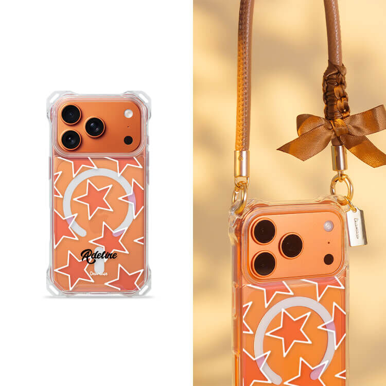 粉色星星 四角好掛殼 - 透明防摔掛繩殼 (MagSafe磁吸) iPhone手機殼
