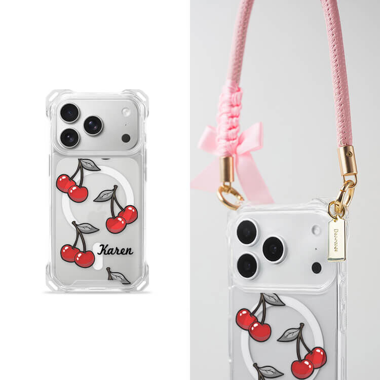 可口櫻桃 四角好掛殼 - 透明防摔掛繩殼 (MagSafe磁吸) iPhone手機殼