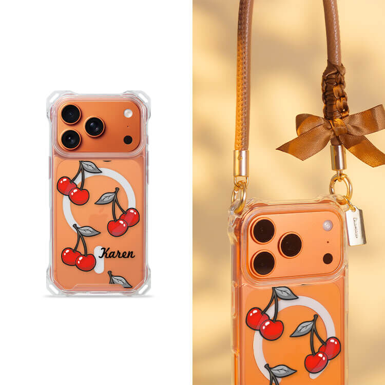可口櫻桃 四角好掛殼 - 透明防摔掛繩殼 (MagSafe磁吸) iPhone手機殼