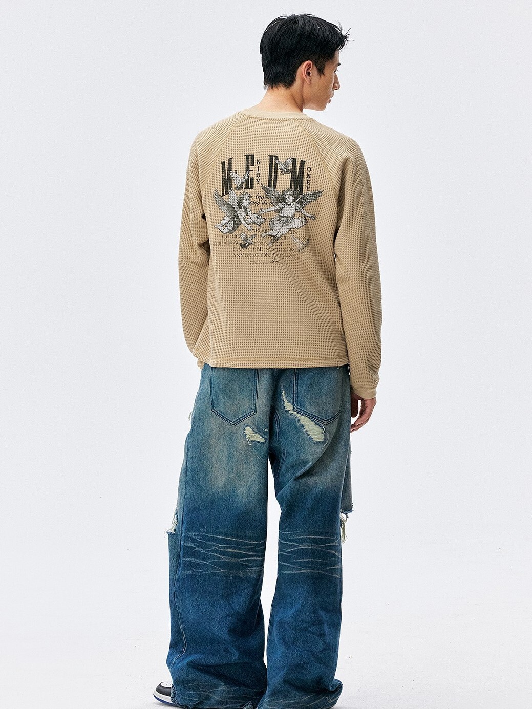 MEDM 天使印花 華夫格 休閒透氣 長袖T