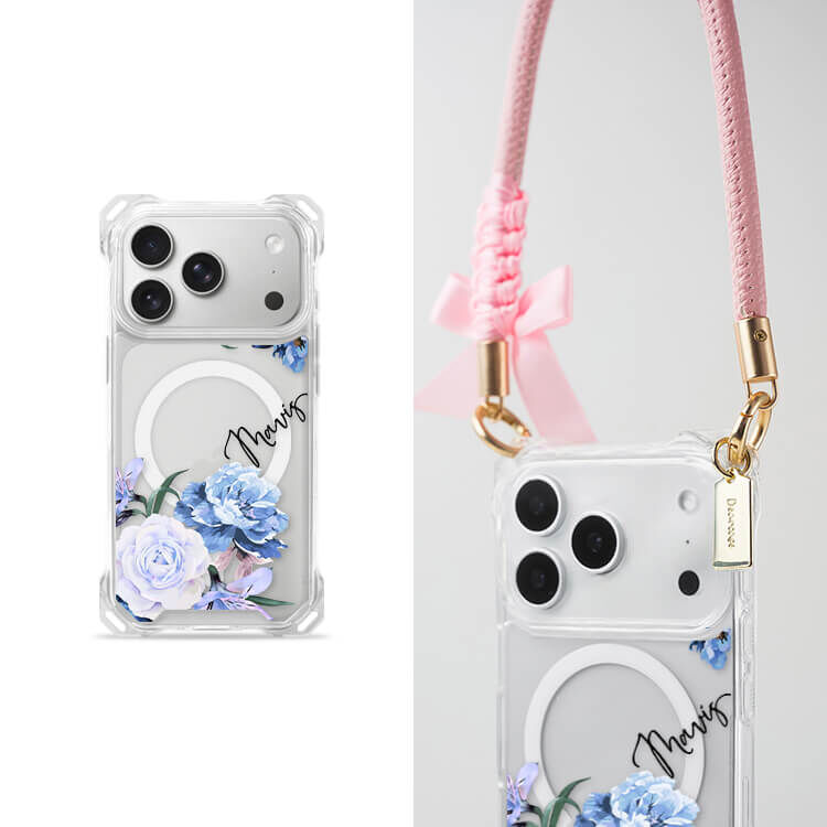 藍紫玫瑰 四角好掛殼 - 透明防摔掛繩殼 (MagSafe磁吸) iPhone手機殼