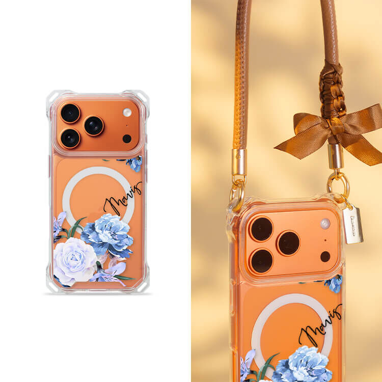 藍紫玫瑰 四角好掛殼 - 透明防摔掛繩殼 (MagSafe磁吸) iPhone手機殼